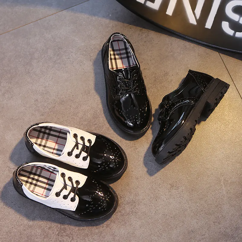 New Children's Leather Shoes Student Performance Shoes Lace-up Fashion Girls' Patent Leather Single Shoes Boys' Leather Shoes