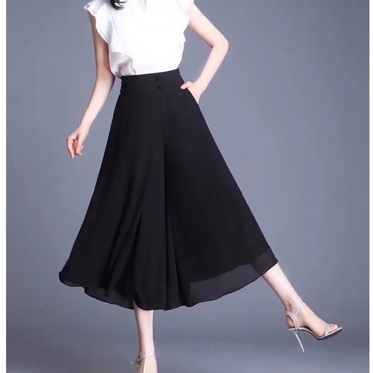 Quần ống rộng giả váy sang trọng Voan Nữ Voi Ong Đen Women
