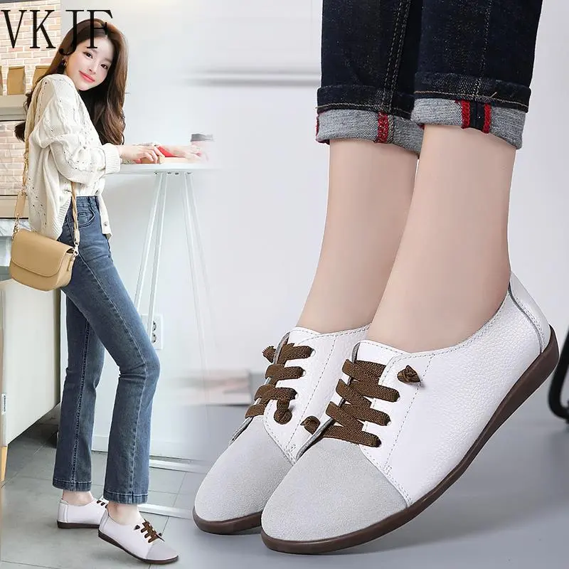 New Genuine Leather Women Shoes Woman Spring Ladies Shoes Slip On Ballet Flats Sneakers Women Oxford Shoes Plus Size Moccains
