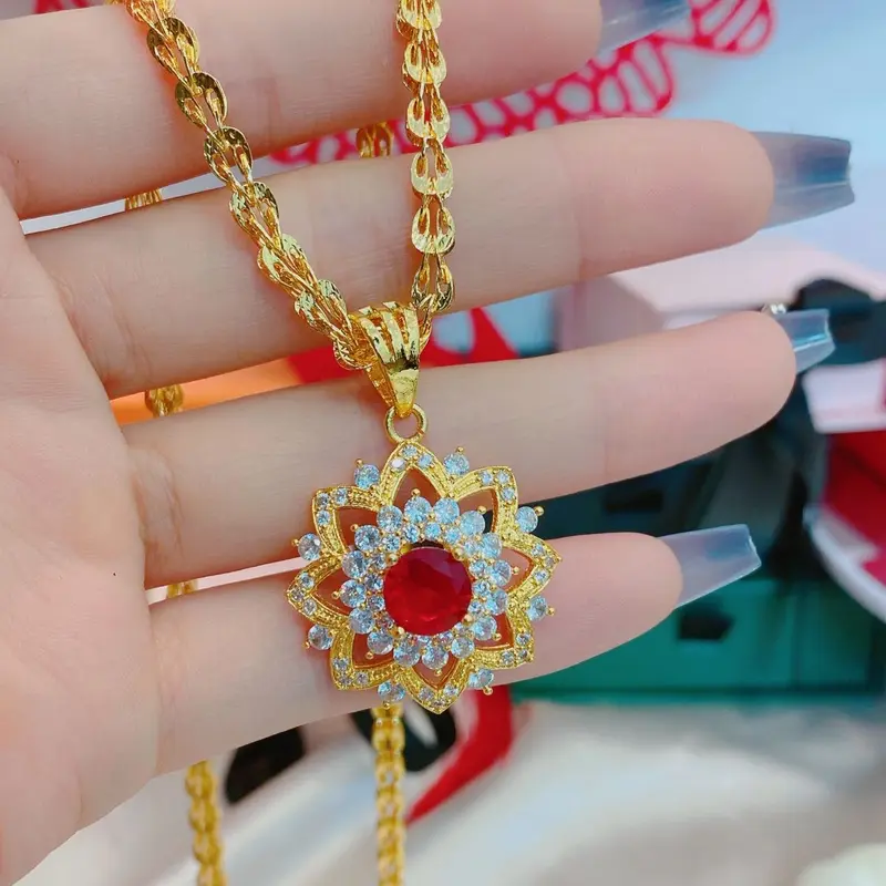 Dây chuyền mặt hoa rubi cao cấp 5