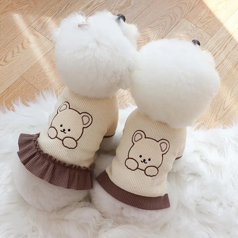 Quần áo thú cưng, Phong cách cặp đôi, Váy cho chó và mèo Gấu dễ thương, Thích hợp cho chó Shih Tzu, Áo phông cho chó, Váy cho chó 6