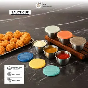 Tempat Saus Stainless Steel SUS304 dengan Tutup | Sauce Cup Anti Karat Food Grade dengan Tutup PP Anti Tumpah