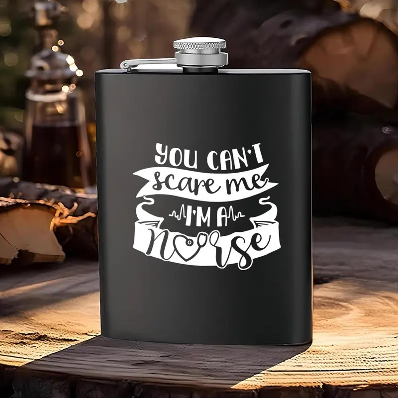 Stainless Steel Hip Flask, 1 Count Letter Pattern Portable Hip Flask with Lid, Drinking Supplies for Home Office Outdoor Camping 0