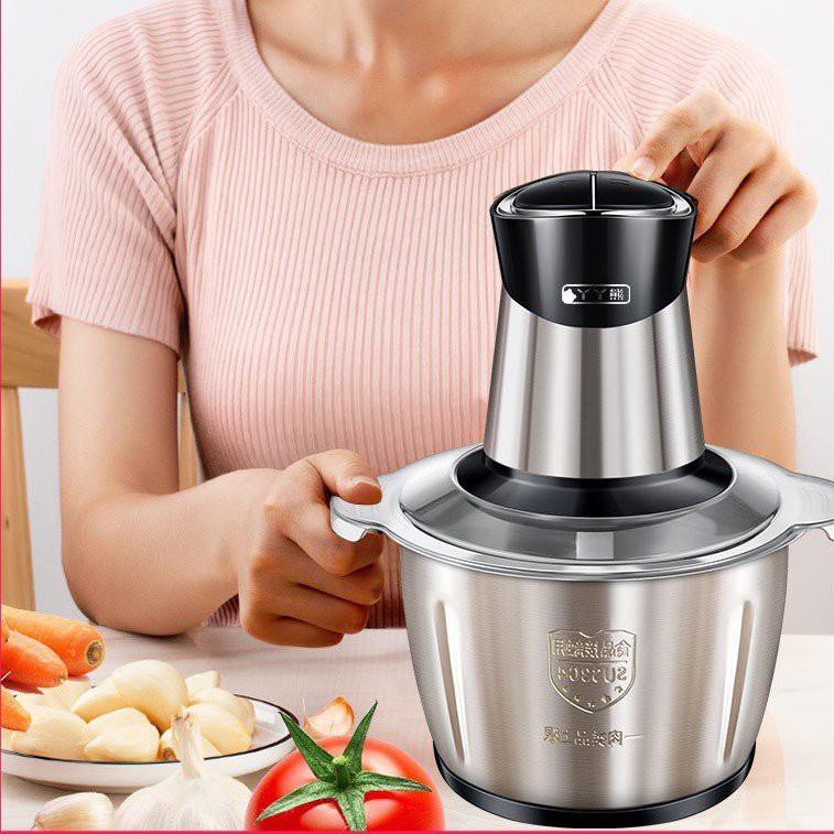 Máy Xay Thịt Đa Năng Cối 2L Inox 304,4 Lưỡi Dao Thép Không Gỉ,Say Sinh Tố Thịt, Cá, Rau Củ Hoa Quả 1