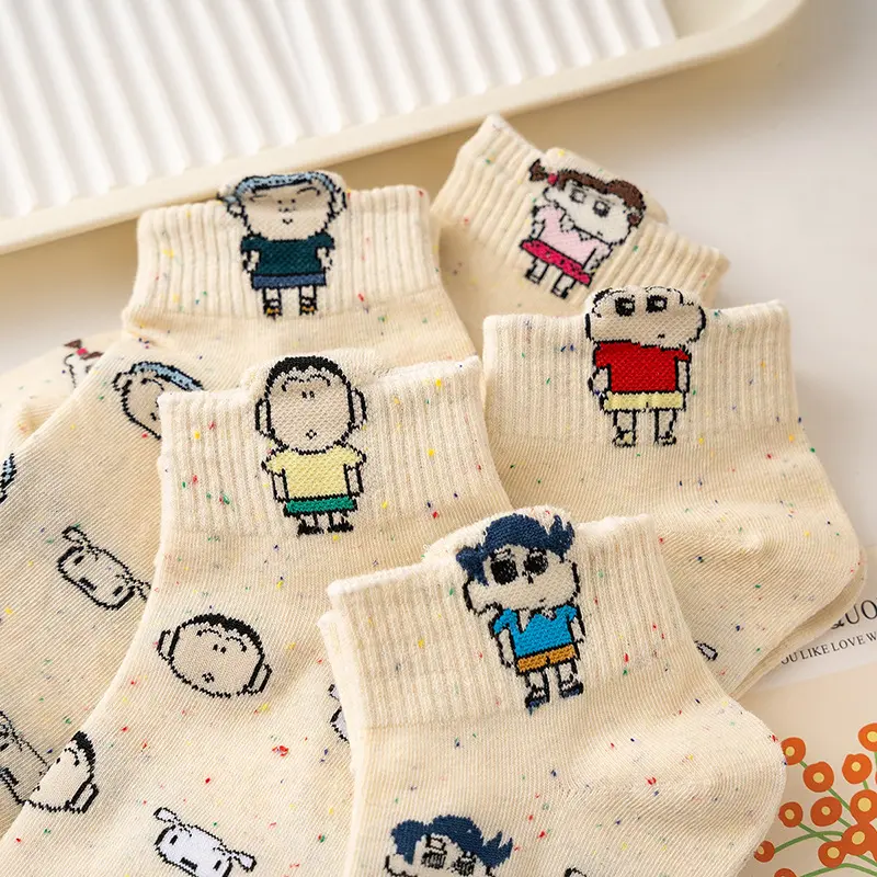 Tất Shin-chan Bút Chì Màu Hoạt Hình Dễ Thương, 1 Đôi, Mỏng Và Thoáng Khí, Thấm Hút Mồ Hôi, Mềm Mại Và Thoải Mái, Thời Trang Nữ Tính, Tuyệt Vời Làm Quà Tặng Women Nhung