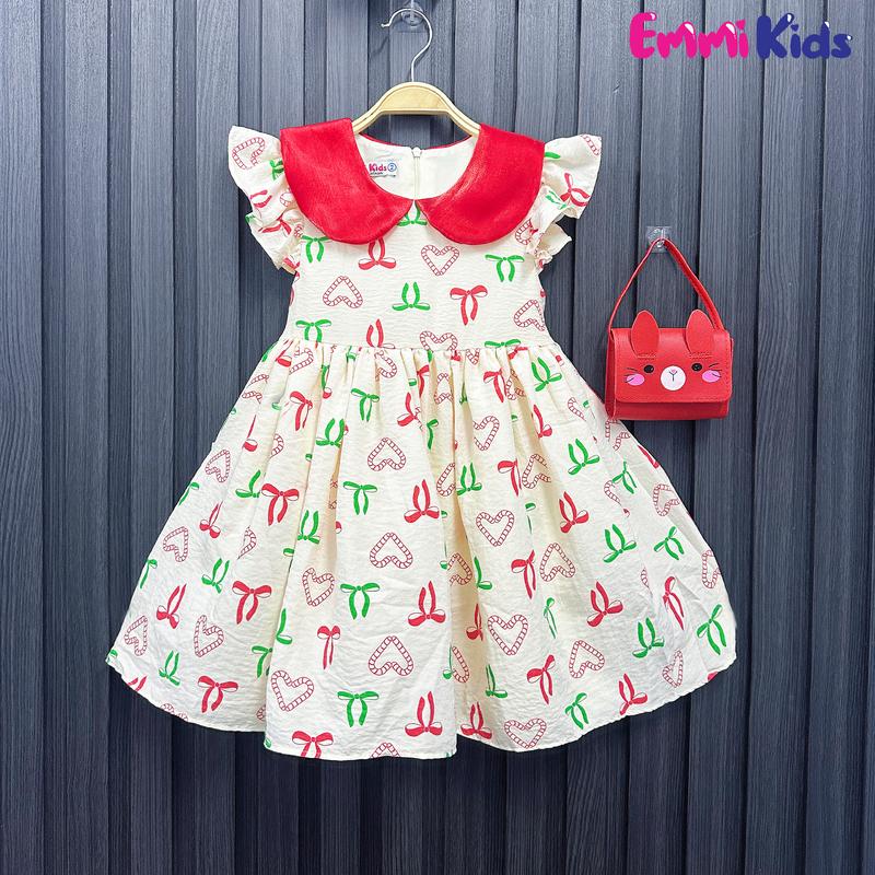 B78- EMMIKIDS Váy Hè, Váy Đi Biển dễ thương cho bé gái, Đầm trẻ em tay cánh tiên 1 lớp Chất đủi cotton (10-34kg)
