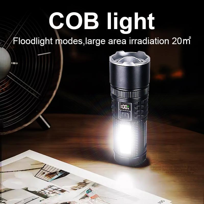 High Power Flashlight, 1 Count Rechargeable Zoom Flashlight, Portable Torch Light with Side Lights for Fishing Patrol Camping Emergency Lighting 4