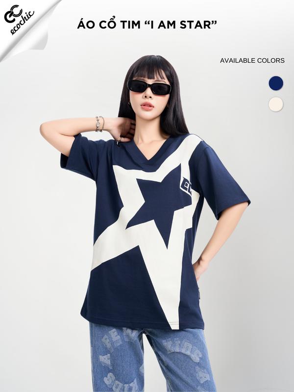 Áo Phông EC Ngôi Sao Cổ Tim ECOCHIC "I AM STAR" TSHIRT B053 Local Brand Chính Hãng Unisex Form Rộng Oversize Premium Cotton