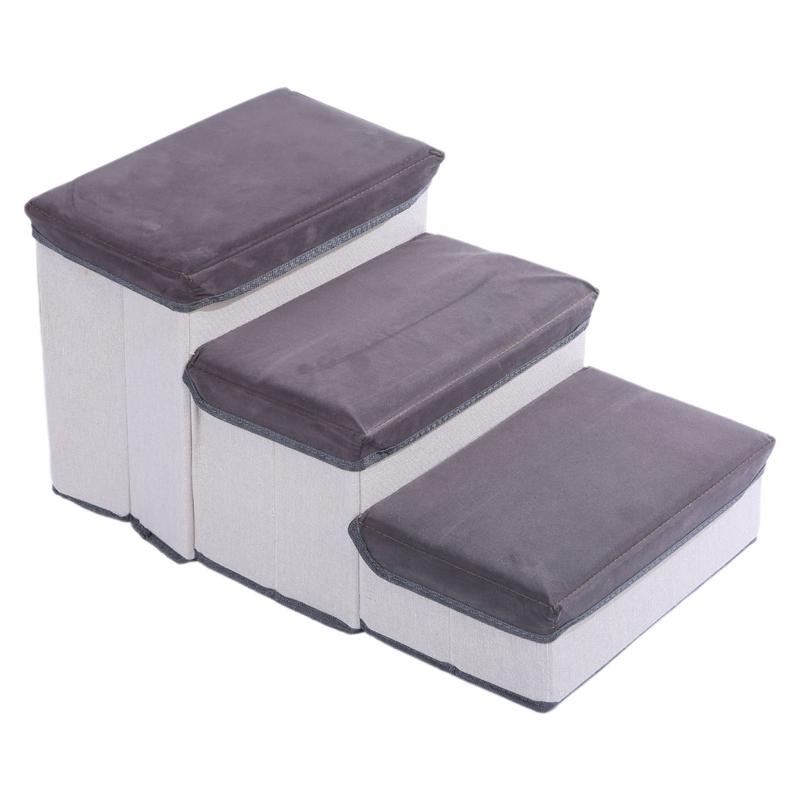 Foldable Pet Steps 3 Step Dog Stairs with Soft Flannel Cover Cats Staircase with Storage Box for Dogs Cats NonSlip 5