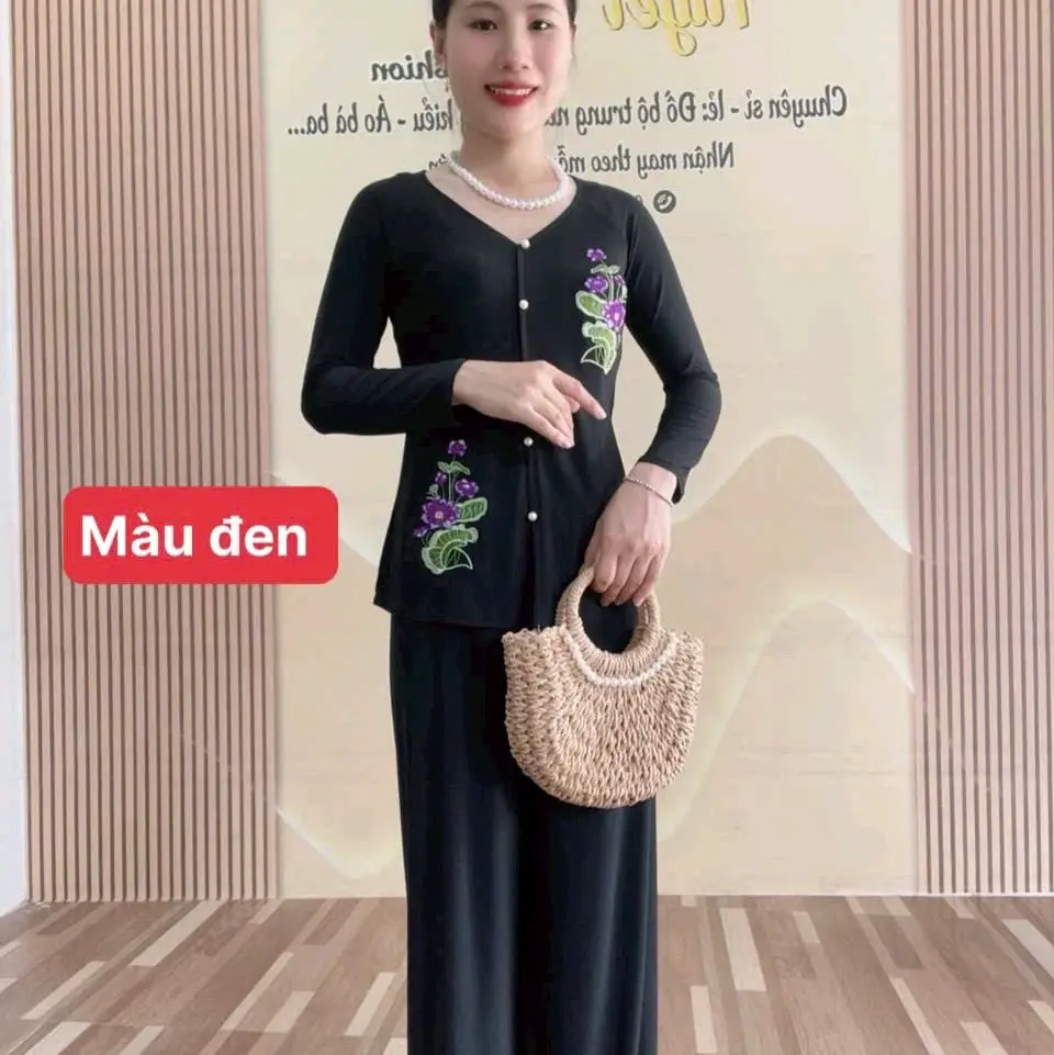 bộ bà ba thun thiêu hoa sen