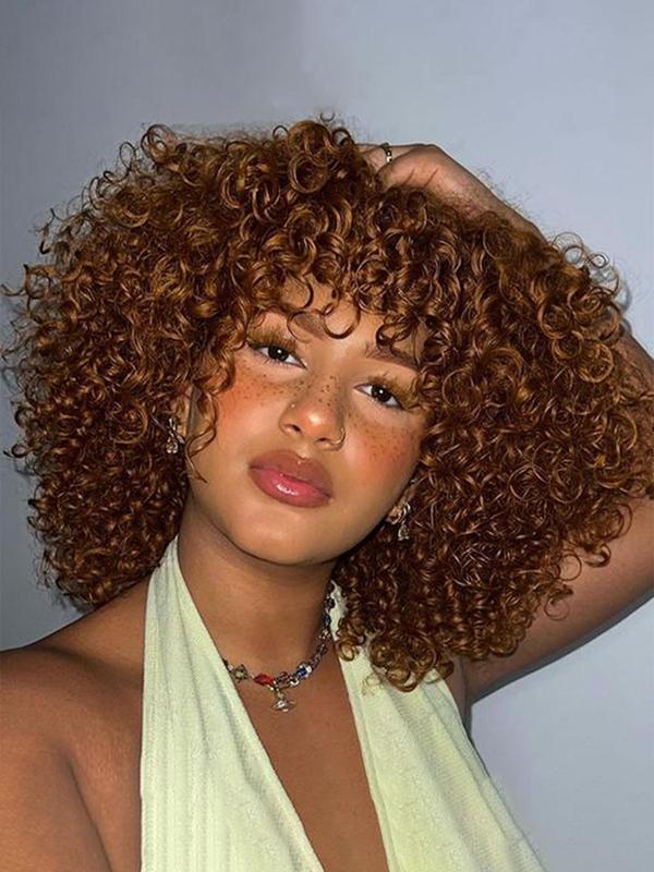 1 Piece 12 Inch Short Coily Wigs For Women, Gorgeous Fluffy Wigs With Bangs, Synthetic Wigs For Party, Daily Use 3