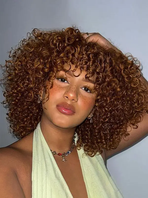 1 Piece 12 Inch Short Coily Wigs For Women, Gorgeous Fluffy Wigs With Bangs, Synthetic Wigs For Party, Daily Use 3
