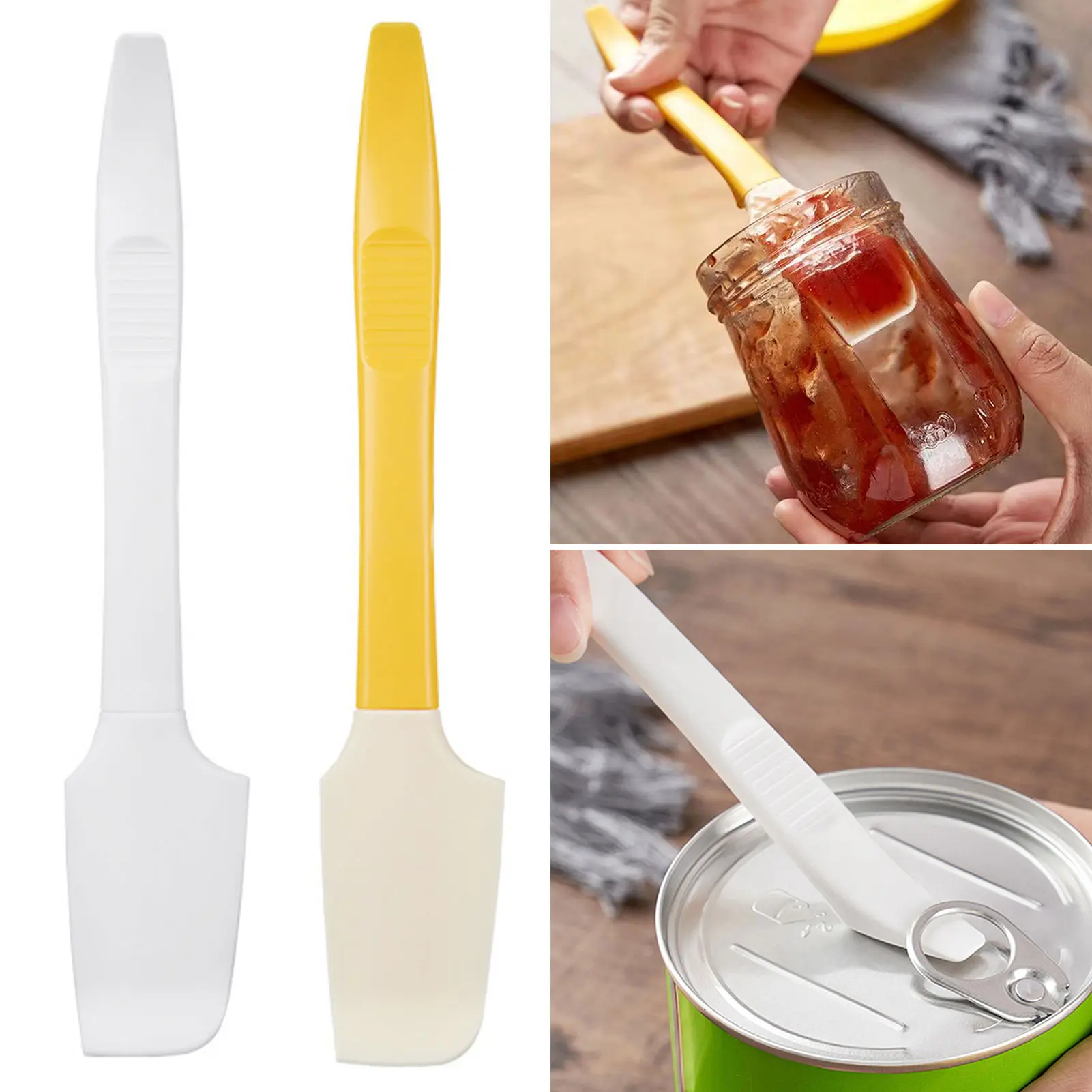 2Pcs Jam Spatulas Lifted Tail Comfortable Grip Reused Convenient Easy to Clean Open Can Non-slip Area Design Silicone Material Mixing Scrapers Home Supply