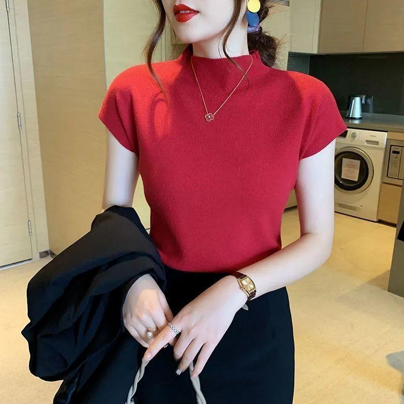 Product Introduction of Áo Len Tay Ngắn Dáng Ôm, Cổ Lọ Nửa, Hàng Mới Về Mùa Hè 2025, Áo Chui Đầu Bó Sát, Dễ Phối Đồ Thích Hợp Cho Lớp Nền Áo Cánh, Có Thể Mặc Bên Trong Áo Cánh, Dành Cho Nữ 3