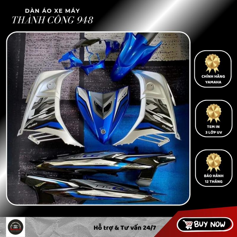 Dàn áo Exciter 135 Xanh Đen Bạc mẫu LC135 - Tặng Tem Baga Phụ Kiện Phụ Tùng Sticker Decal Nhãn Dán