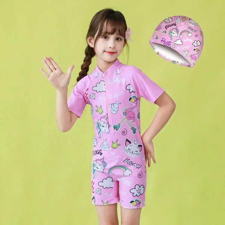 Product Introduction of Conservative Swimsuit 2024 One-piece Girl's Short-sleeved Shorts Swimsuit Cartoon Cute Children's Swimsuit Baby Girl 16
