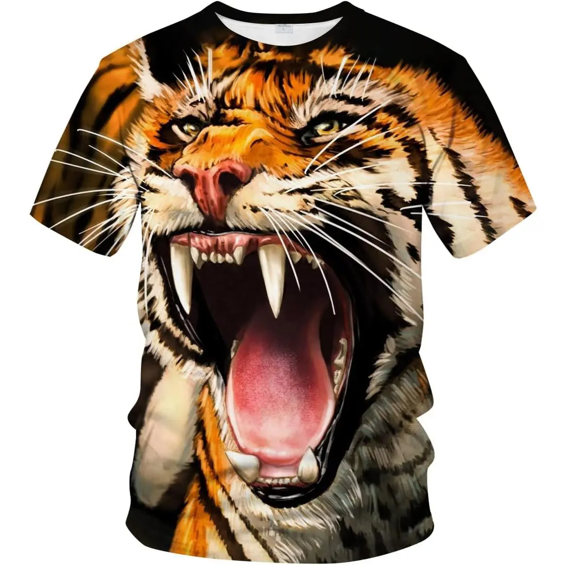 Áo Thun Nam, Hàng Mới Về Mùa Hè, Họa Tiết Hổ, Ngắn Tay, In 3D, Cổ Tròn, Áo Ngắn Tay Menswear