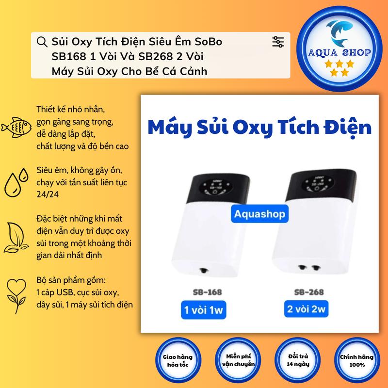 Sủi Oxy Tích Điện Siêu Êm SoBo SB168 1 Vòi Và SB268 2 Vòi, Máy Sủi Oxy Cho Bể Cá Cảnh