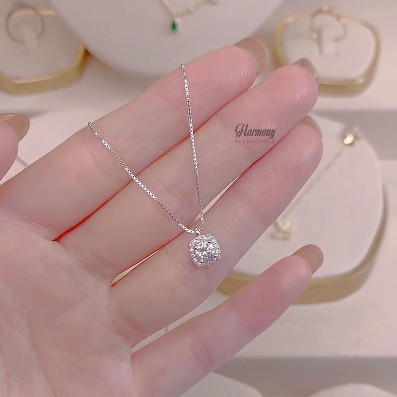 Dây chuyền nữ vòng cổ bạc 925 mặt vuông đính đá nhân tạo | TRANG SỨC BẠC HARMONY VC123