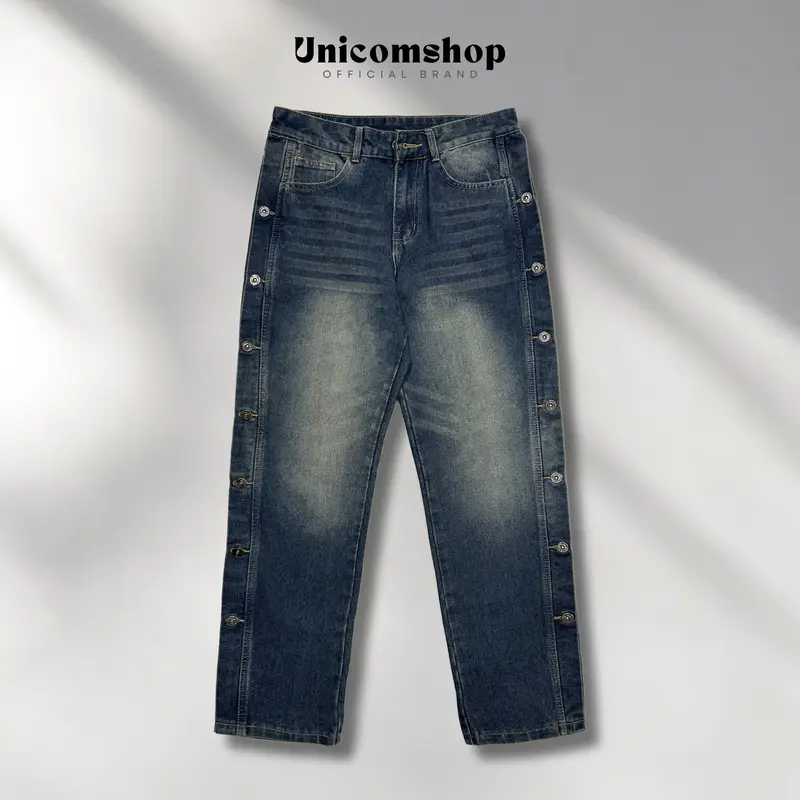 Quần Jean Nam Ống Rộng Cạp Cao Phối Khuy 2 Bên Cực Chất, Quần Bò Nam Form Suông Phong Cách Năng Động - Jean711 7