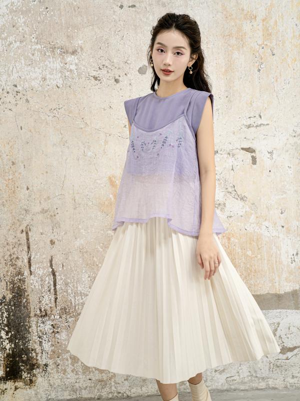 Set Áo Tím Tay Hến ODS thiết kế cổ tròn ở trong, lớp ngoài 2s tơ tím thêu hoa, cột dây nơ cổ sau trẻ trung - SIB68