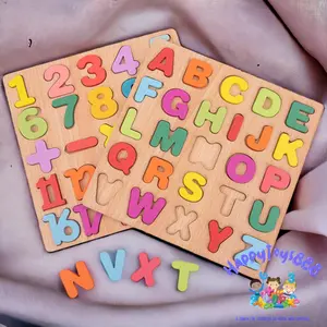 HAPPYTOYS.888 MEDIUM CHUNKY PUZZLE HURUF BESAR DAN ANGKA / PUZZLE 3D CHUNKY/ ANGKA 20x20CM / MAINAN ANAK PUZZLE TIMBUL KAYU