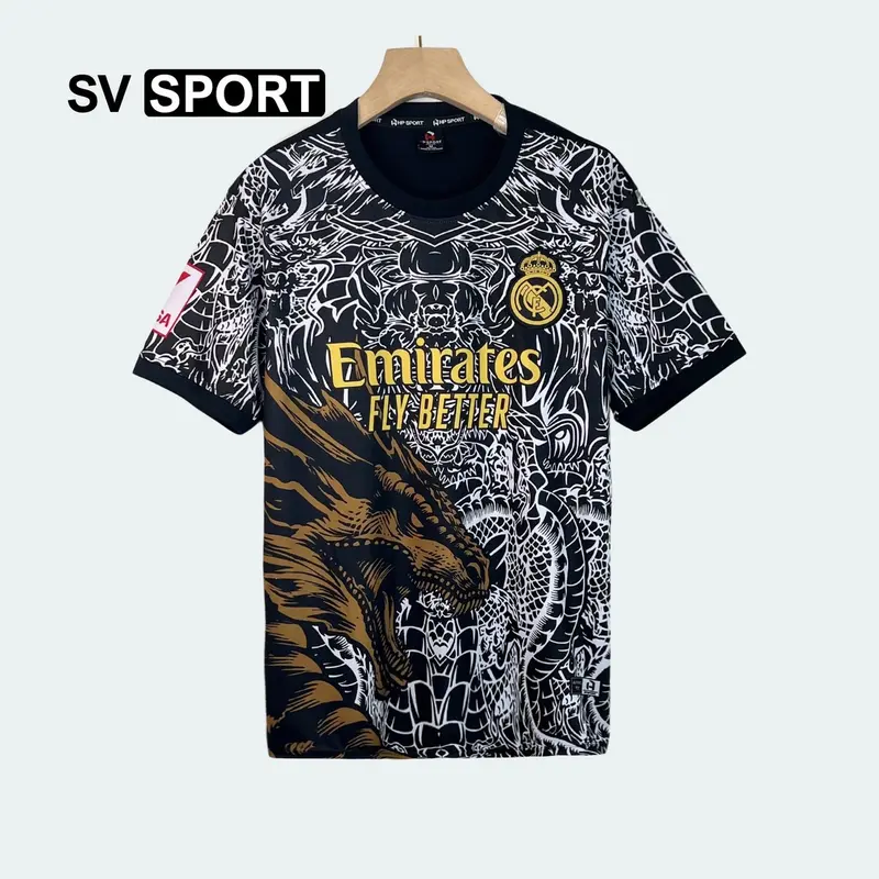 Bộ quần áo bóng đá, đồ đá banh REAL ĐEN MỚI 2024 Logo thêu - Vải thun lanh cao cấp Top Sport 1