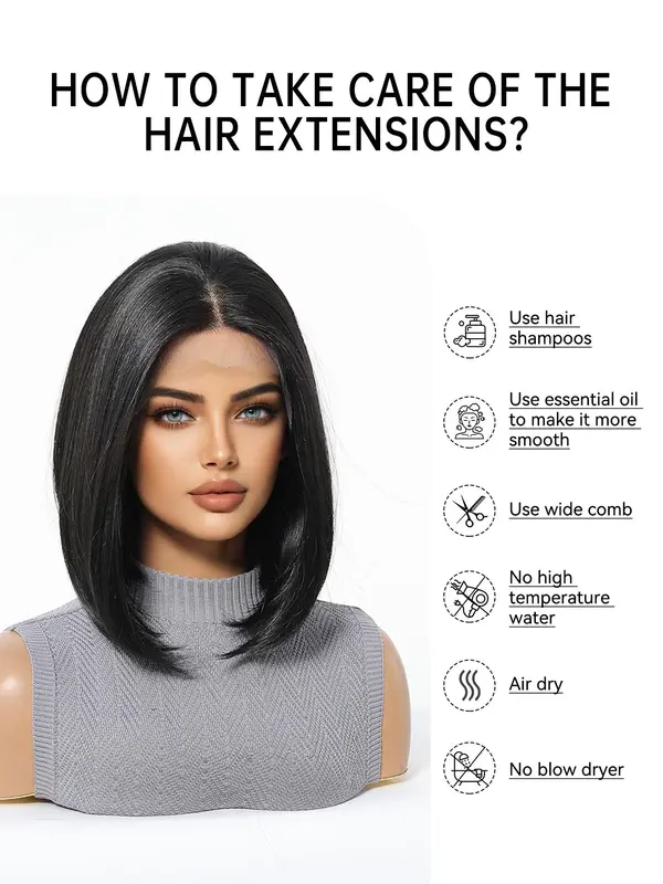 12 Inch Black Short Straight Wigs for Women, Gorgeous Fluffy Wigs without Bangs, Synthetic Wigs for Party, Daily Use 2