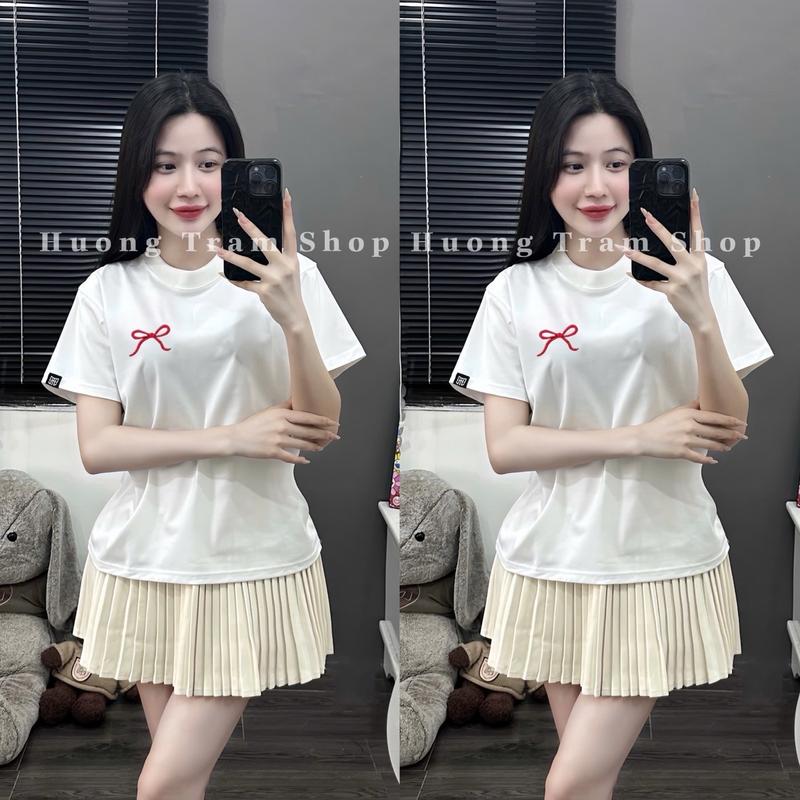 Áo Thun Babytee nữ (35-55kg) cotton 4 chiều - Nơ Đỏ Thêu , Form dáng vừa , chất cotton lạnh mềm mát , Hương Trầm Shop Top Women áo thun nữ , áo phông nữ , áo phông nữ đẹp nhất 2025 3