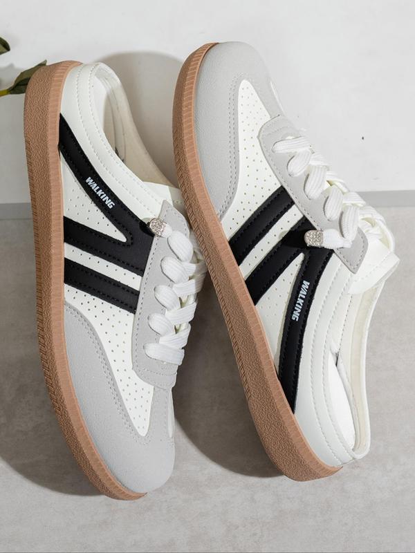 Women's Fashionable Lace Up Sneakers, Casual Breathable Comfortable Sports Slide, Female All-match Round Toe Shoes for Daily Wear, Closed 2