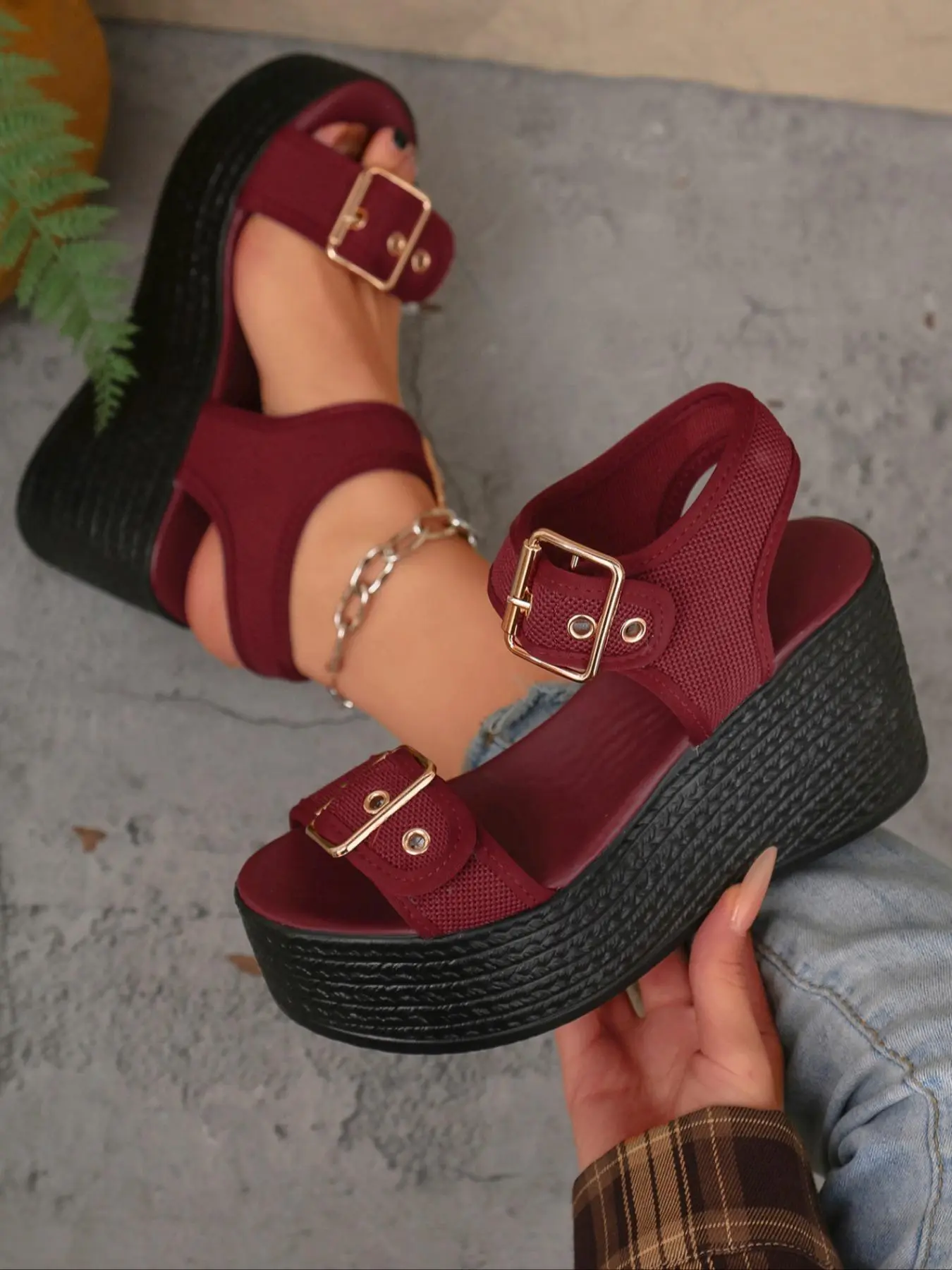 Women's Fashionable Solid Color Double Band Platform Sandals, Casual Comfortable Peep Toe Sandals for Summer, Female All-match Round Toe Sandals for Daily Wear, Walking Shoes