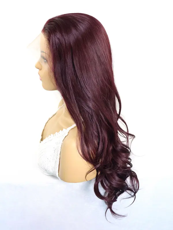26 Inch Burgundy Long Wavy Wigs for Women, Gorgeous Fluffy Wigs without Bangs, Synthetic Lace Front Wigs for Party, Daily Use 5
