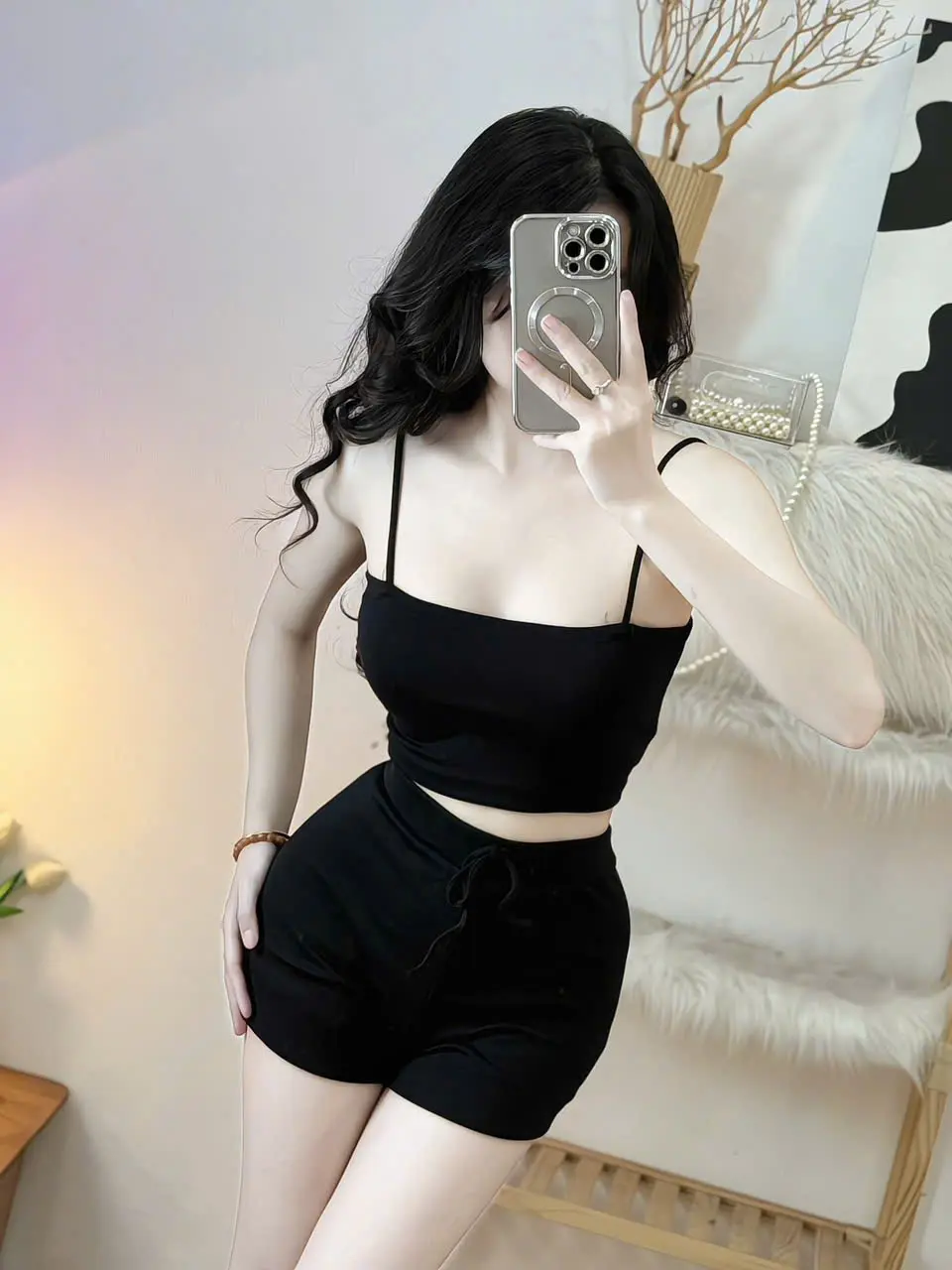 Set Bộ 2 Dây Vải Borip Thiết Kế Trẻ Trung Dáng Ôm Co Giãn, Set Bộ Áo 2 Dây Vải Borip Co Giãn Phù Hợp Cho Nữ Cá Tính Dưới 53kg, Phong Cách Thời Trang Năng Động Top Women Quần