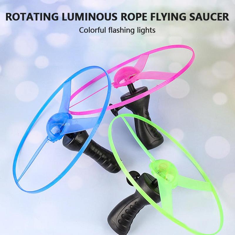 Product Introduction of LED Lighting Frisbee Propeller Helicopter Toy Pull String Flying Saucer UFO Children's Outdoor Luminous Toy 25