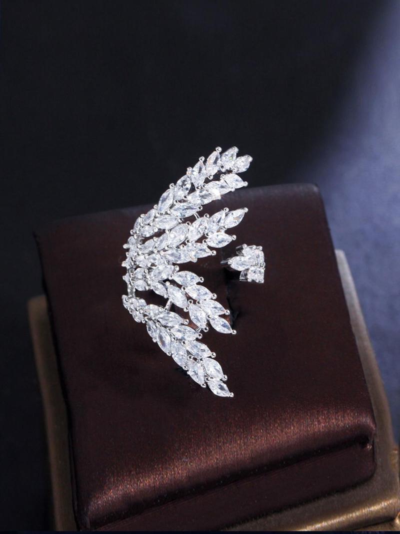 Product Introduction of Tree Branch Design Artificial Zircon Inlaid Cuff Ring, Fashion Accessories for Women, Trendy All-match & Exquisite Jewelry for Birthday Gift 0
