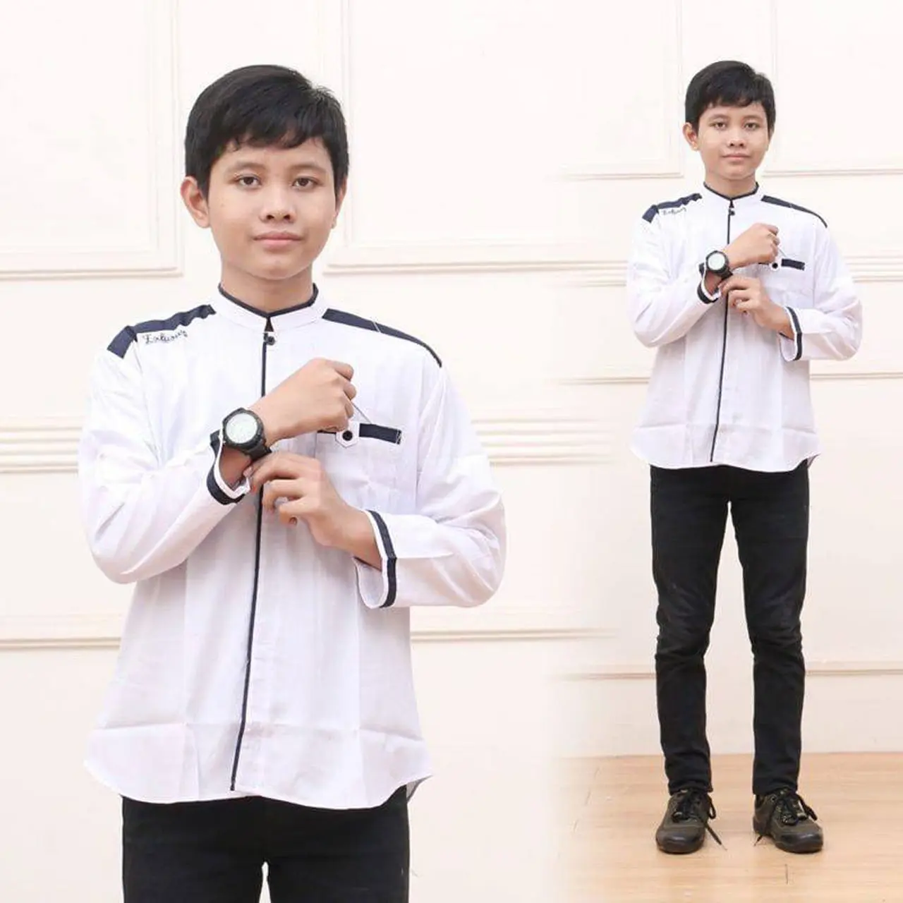 baju Koko anak lengan panjang // koko anak remaja SMP 10 - 15 th koko anak tanggung  Muslim  Kain  Katun  Nyaman  Dewasa Kain
