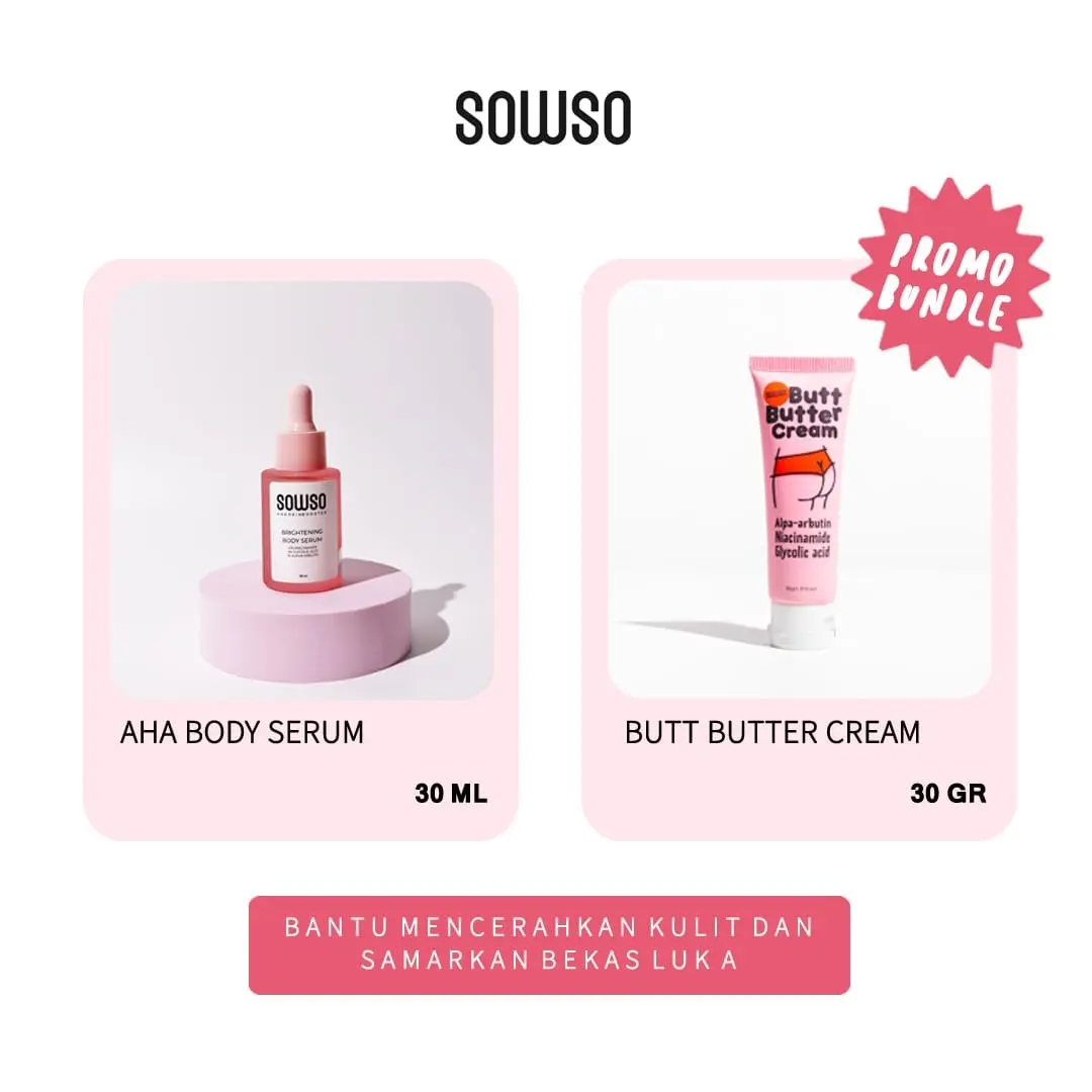 AHA skin body serum 30ml + butt butter ukuran 30 gr Whitening Brightening Tubuh