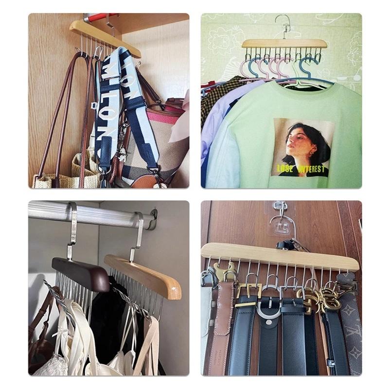 Product Introduction of BUY 1 TAKE 1=2PCS 8 Hook Solid Wood Hanger Woman Bra Hanger Man Belt Tie Hanger Durable Vest Bag Hanger GOODBARLEY 14