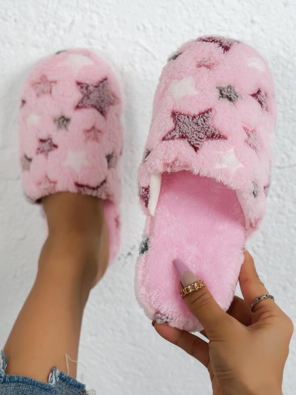 Women's Cute Bedroom Fuzzy Slippers Perfect, Trendy Y2k Style Star Pattern Cozy Fluffy Slippers, Ladies Slippers, Plush Warm House Slippers, Silent Non-slip Platform Slippers, Footwear 6