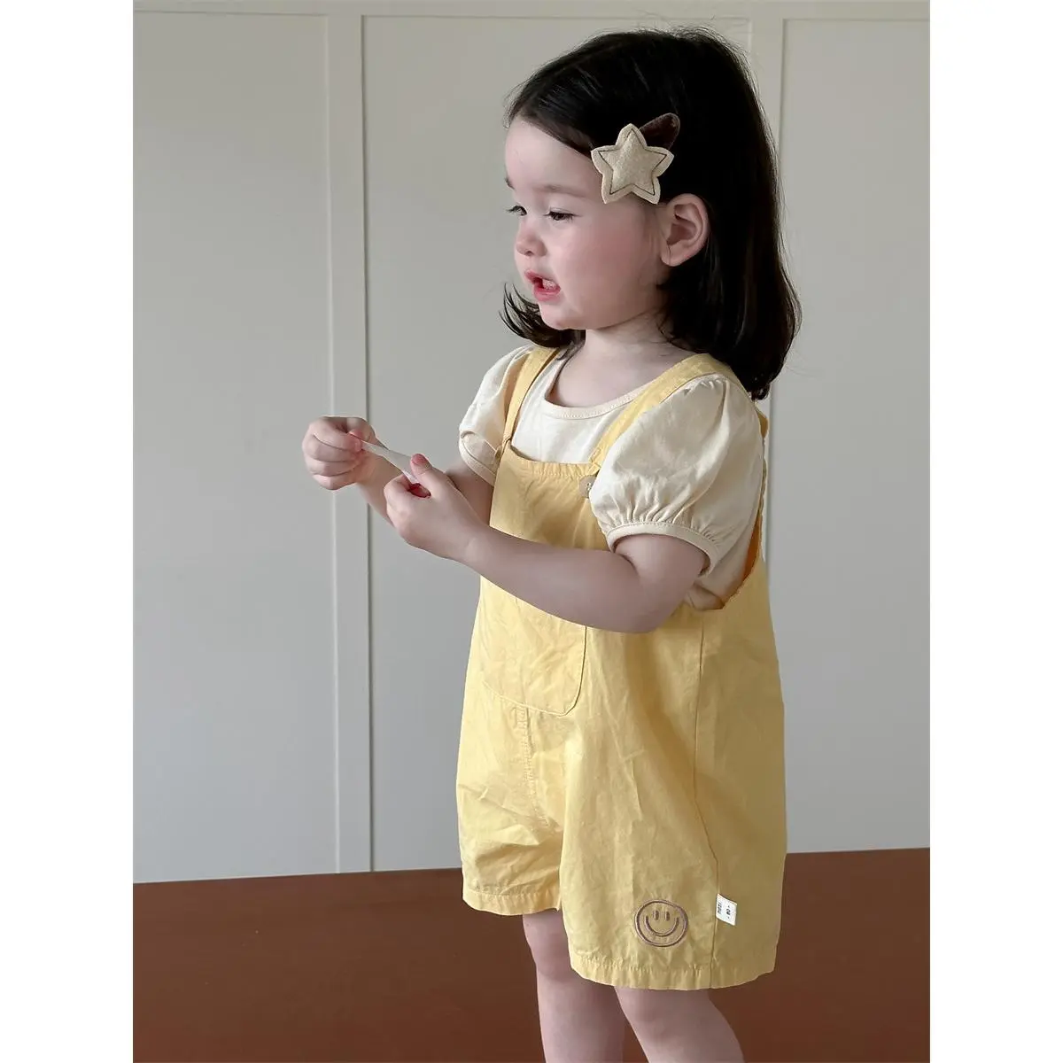 Bộ Quần Áo Trẻ Em, Áo Phông Ngắn Tay, Quần Yếm, Mùa Hè, Phong Cách Hàn Quốc, Cho Bé Gái, Thích Hợp Cho Trẻ Em, Quần Áo Mùa Hè Cho Bé Gái, Bộ Đồ Trẻ Em