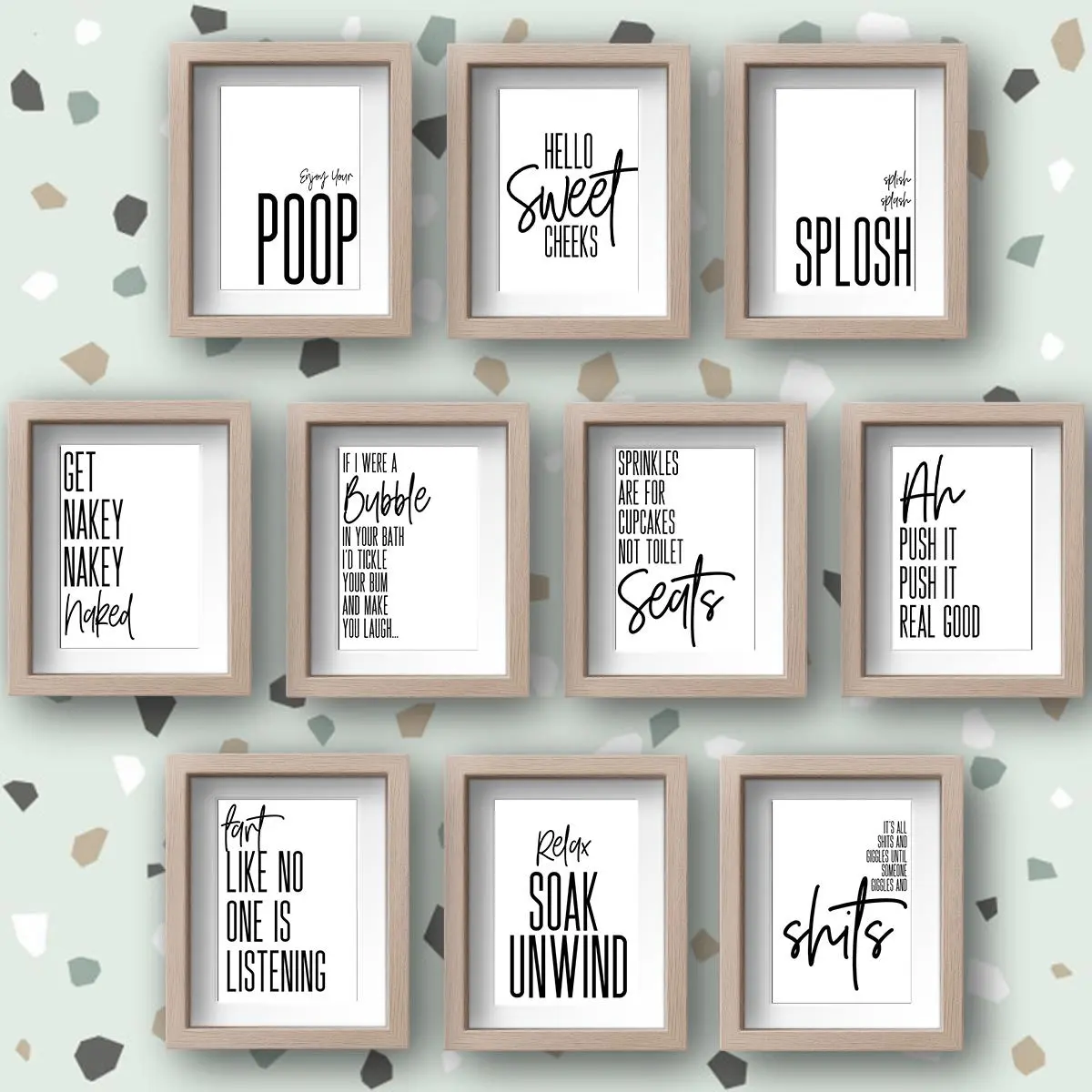 A5 Size Modern Simple Design Wall Art, 10pcs/set Funny Toilet Quotes Poster, Wall Art for Home Living Room Bedroom Decor, House Accessories