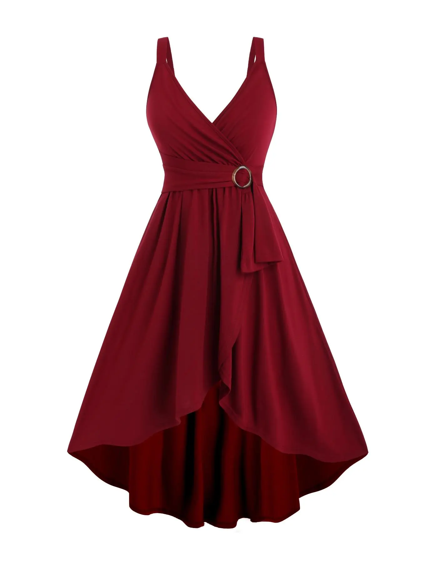 Women's Plain O-ring Ruched Wrap Asymmetrical Hem Dress, Elegant Sleeveless V Neck A Line Dress for Party Holiday Wedding Guest, Ladies Summer Clothes