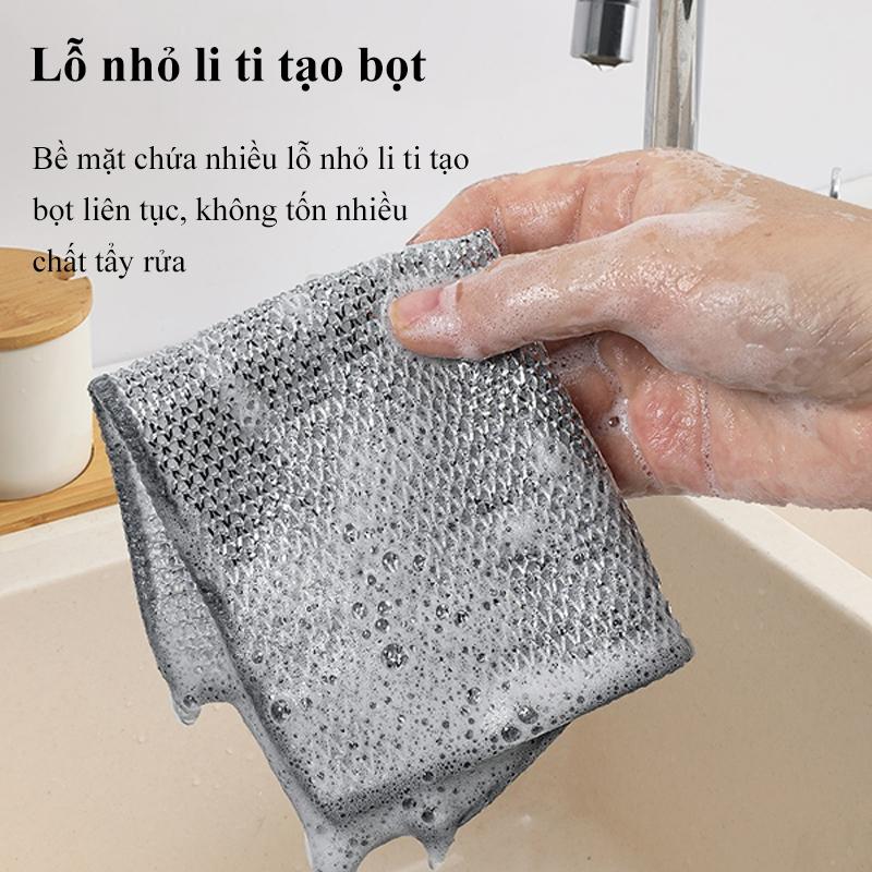 [5 Miếng] Khăn vải lưới dây kim loại lau rửa bát đĩa, rửa chén bát, cọ xoong nồi đa năng Cotton 6
