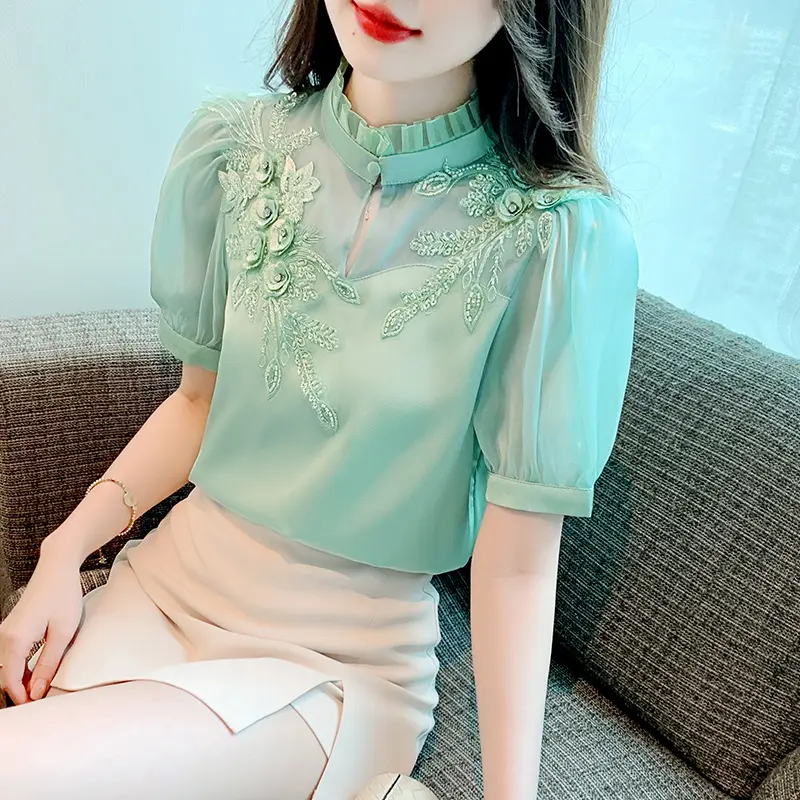 Áo Cánh Ngắn Tay Cho Nữ, Thêu 3D, Đính Cườm, Mới 1