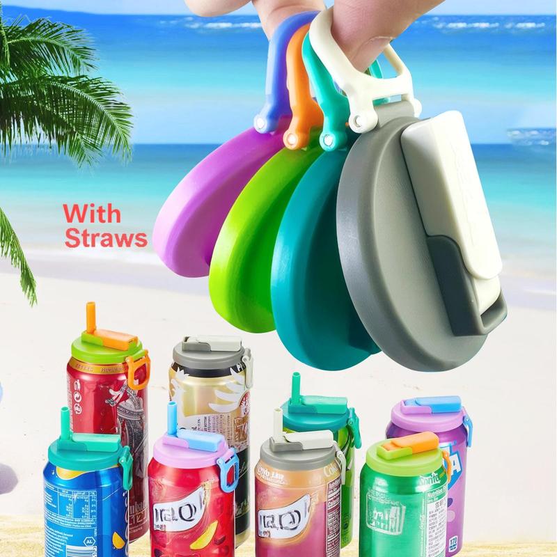Product Introduction of Random Color Can Lid, Reusable Can Cover with Silicone Straw, Can Lid for Soda, Drink, Juice, Soda, Leak Proof Design Can Lid for Car, Travel, Outdoor, Plastic, Portable 0