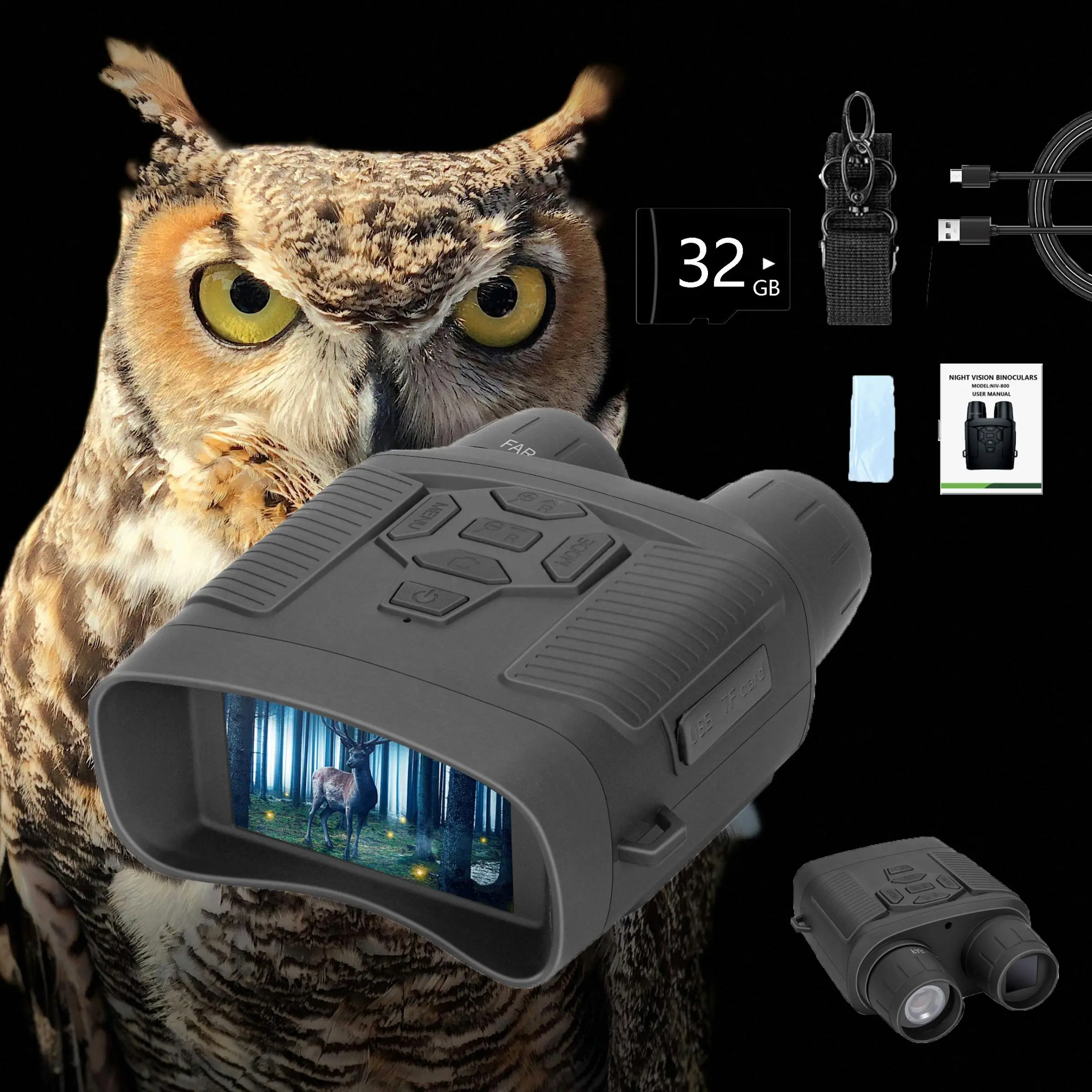 4K Night-Vision Binoculars, 1 Set 3.0 Inch HD Infrared Digital Products, Outdoor Shooting, Video, Photo with 32G Storage Card