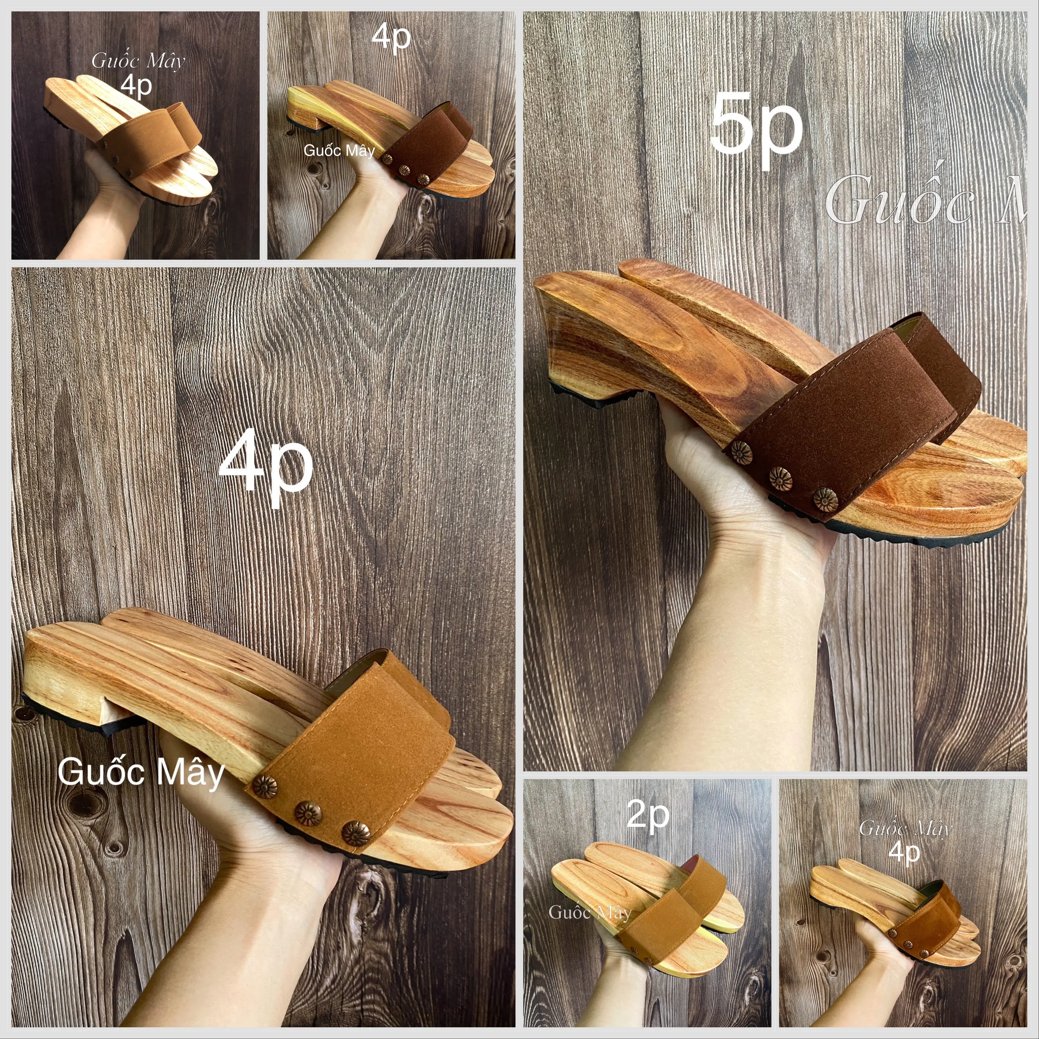 Guốc Mộc Quai Nâu Các Loại Cao 2 phân 4 phân 5 phân