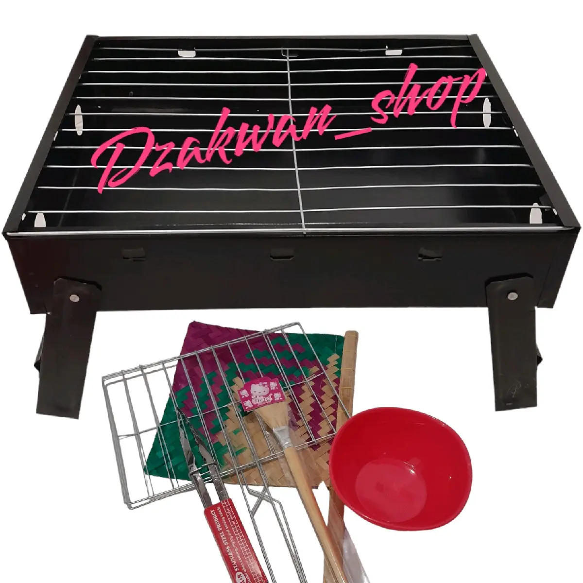 COD panggangan Portable/ Panggangan Sate Serbaguna Kayu Gagang Stainless Bakaran Portable Bakaran Arang Sate Ayam Sosis Panggangan serbaguna