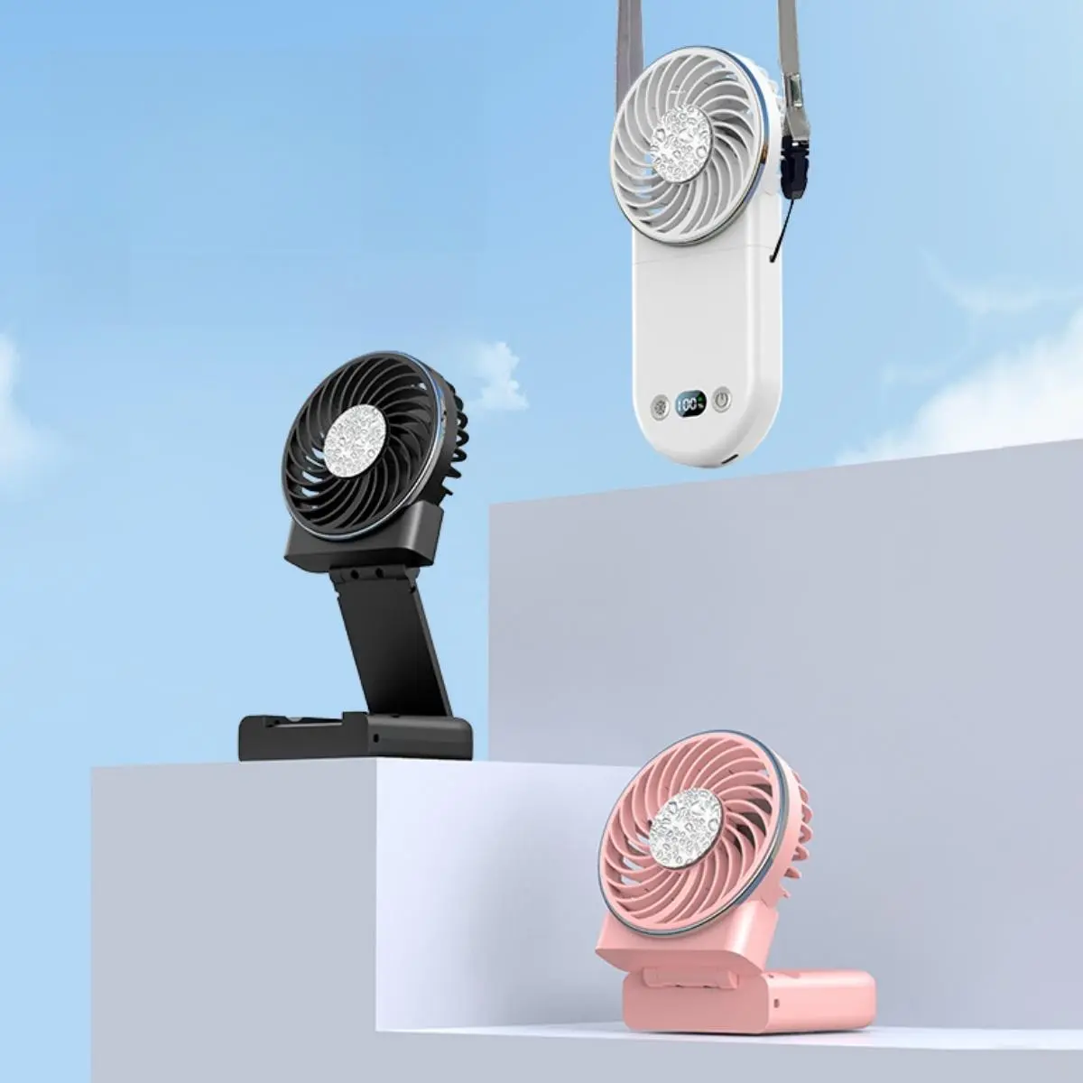 Portable Fan, Mini Foldable Neck Fan with Phone Holder, Multifunctional Outdoor Handheld Fan, Fan for Home Office Outdoor Camping