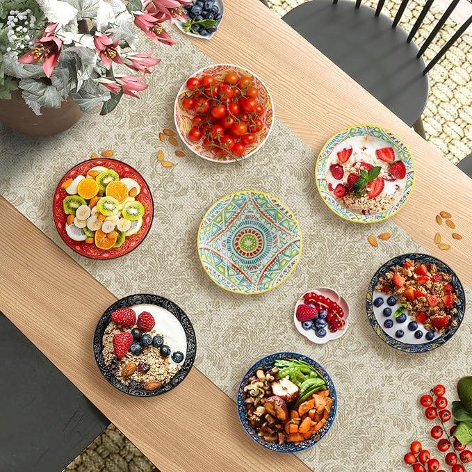 SUSTEAS 21 oz Ceramic Soup Bowls Set of 6, Colorful Porcelain Bowls for Cereal, Fruit, Ramen, Salads, Snacks, Makes Great Housewarming Gifts and Decorations, Microwave and Dishwasher Safe Tableware 4